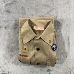 Vintage Boy Scouts Of America Shirt Youth Large Tan Uniform Patches USA 2000s