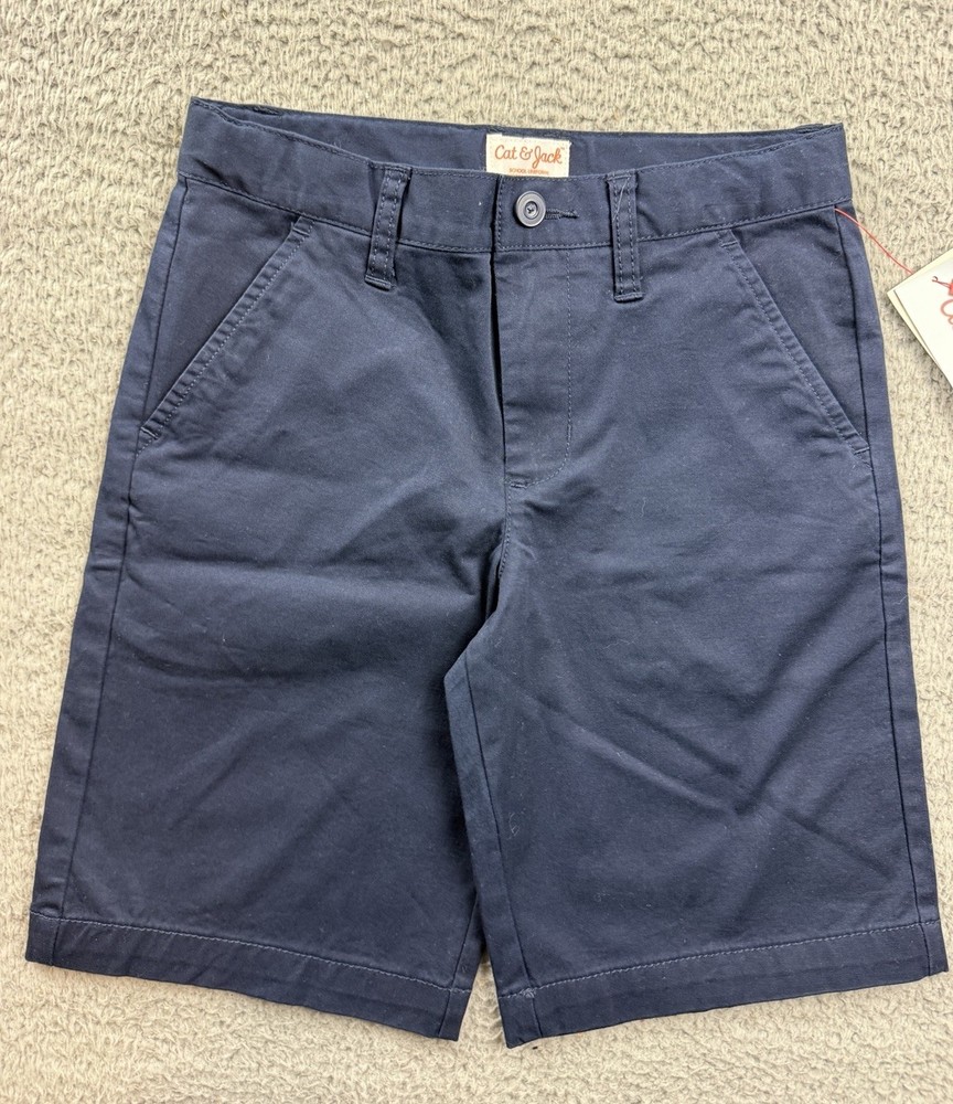 Cat & Jack Boys Youth 7 Blue Flat Front School Uniform Chino Shorts