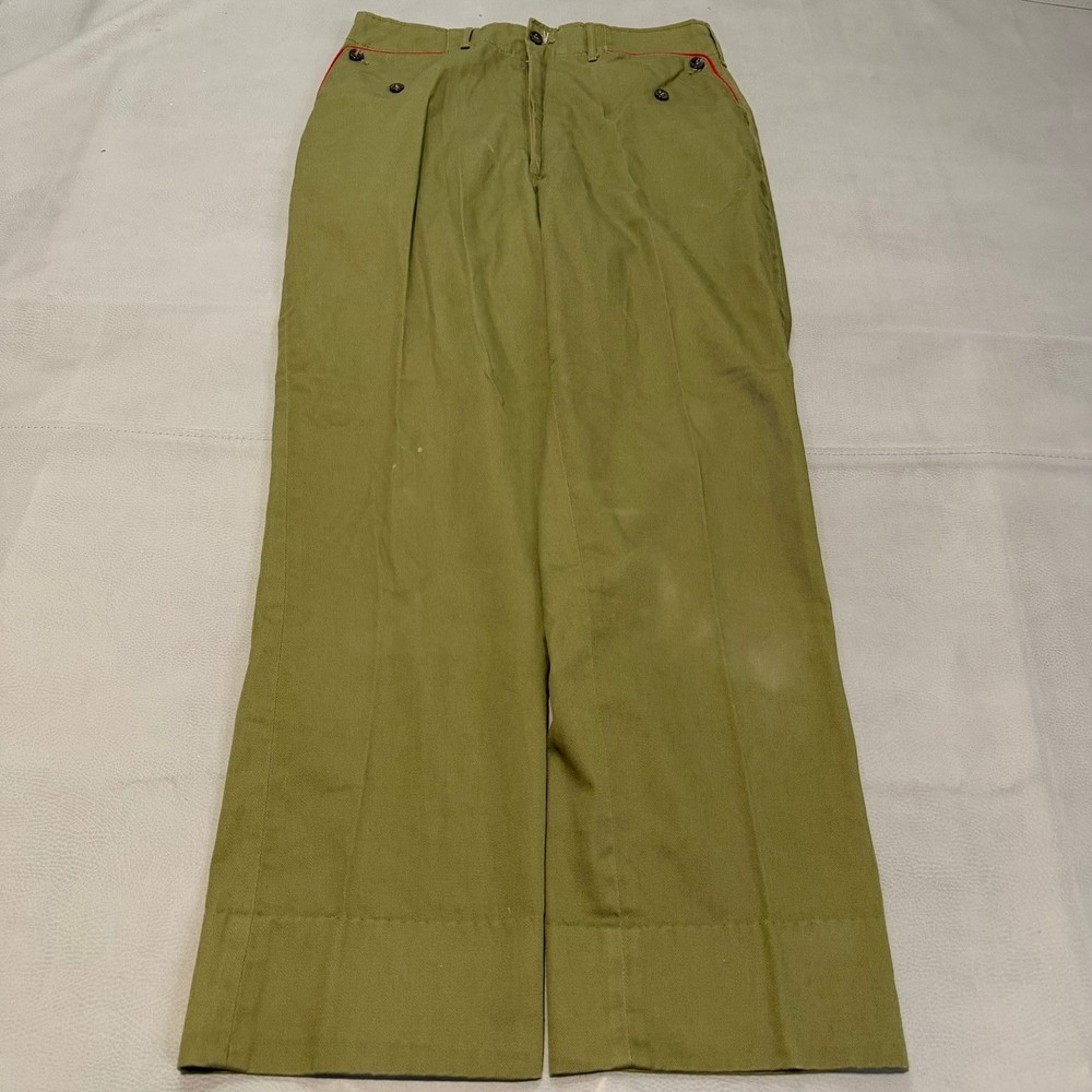 VTG Boy Scouts of America BSA Olive Union Made Uniform Pants Red Trim Kids 28×27