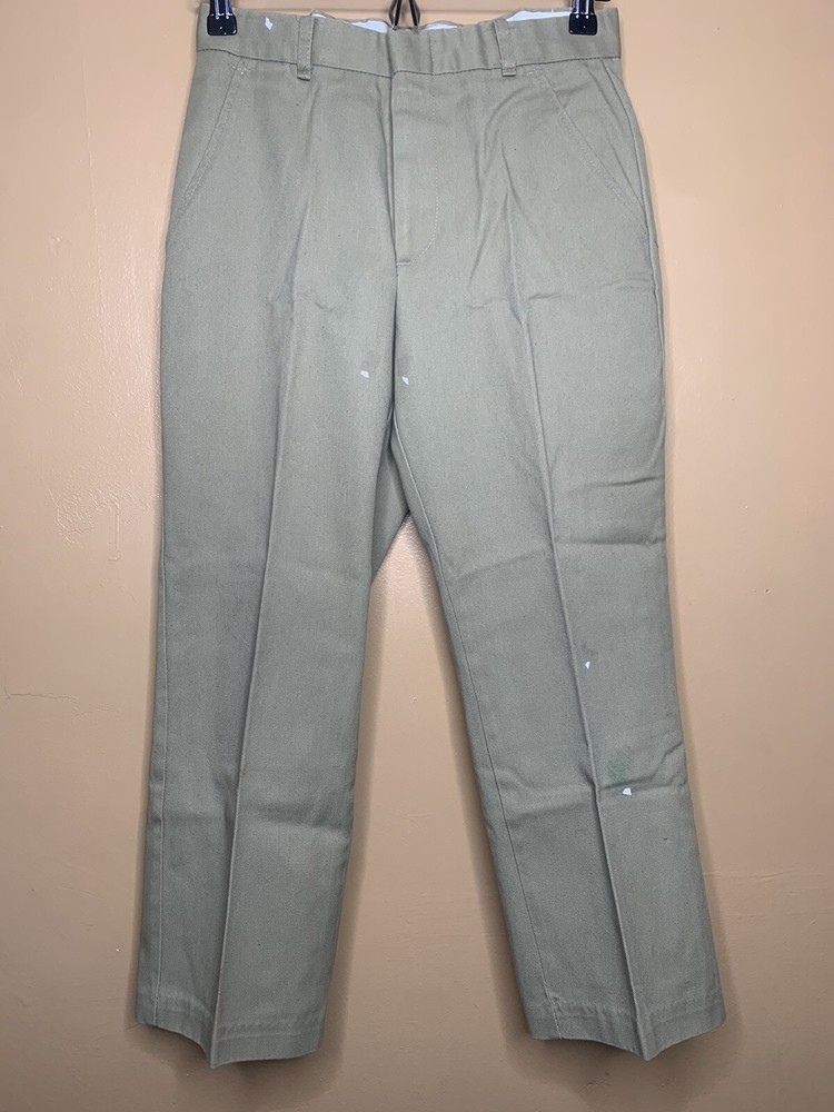 Boy’s Waist 28 School Uniform Pants Chino Straight Leg Beige Flat Front Mid Rise