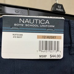 Nautica School Uniform Pants Boys Size 12 Husky Navy Adjustable Waist Stretch