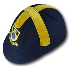 Navy & Gold Wool Flannel / Velvet School Cap + Embroided Badge