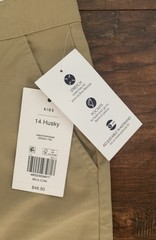 L@@K- Boys Crown & Ivy Khaki School Uniform Pants Sz 14 Husky Adj Wst NWT $46.50