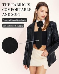 Tie for Women – Punk Metal Necktie Pre-Tied Adjustable Necktie for Black Rose