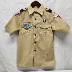 Boy Scouts of America Uniform Shirt Kids Youth Large Tan Short Sleeve Patches