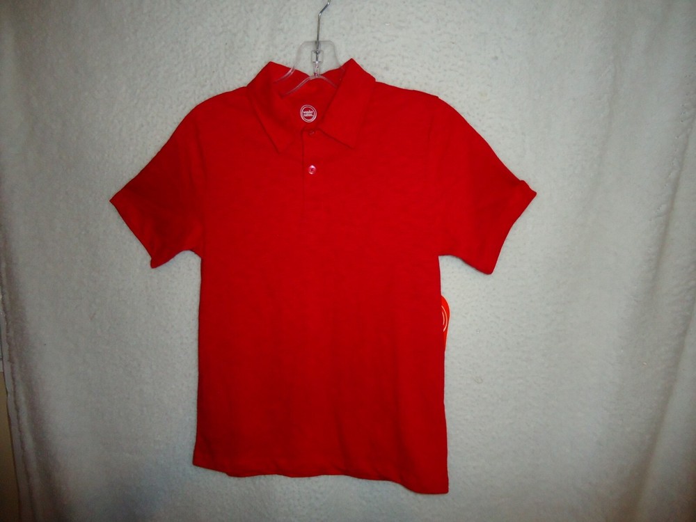 Wonder Nation Boys S M L XL School Uniform Polyester Cotton Red Polo Shirt (CP)