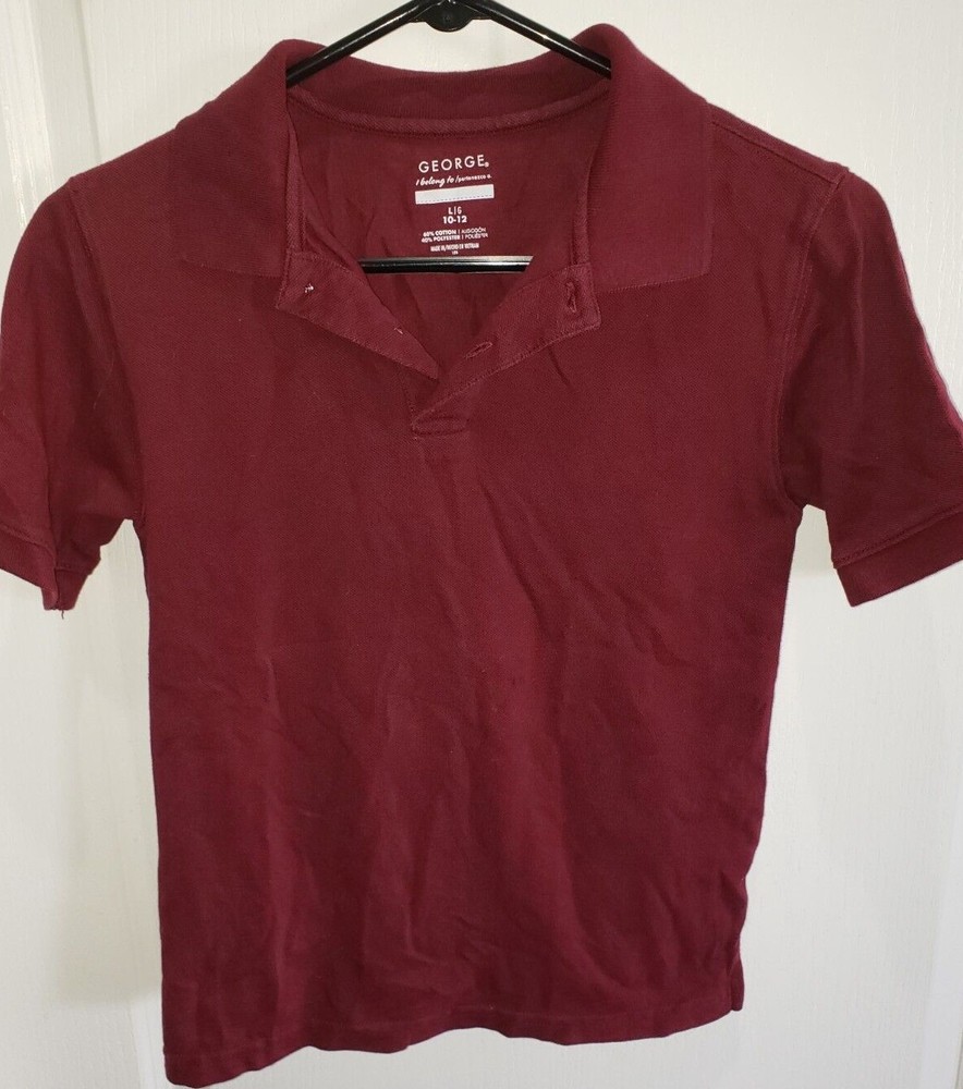 boys large 10/12 burgundy SCHOOL POLO UNIFORM SHIRT TOP collar short sleeve