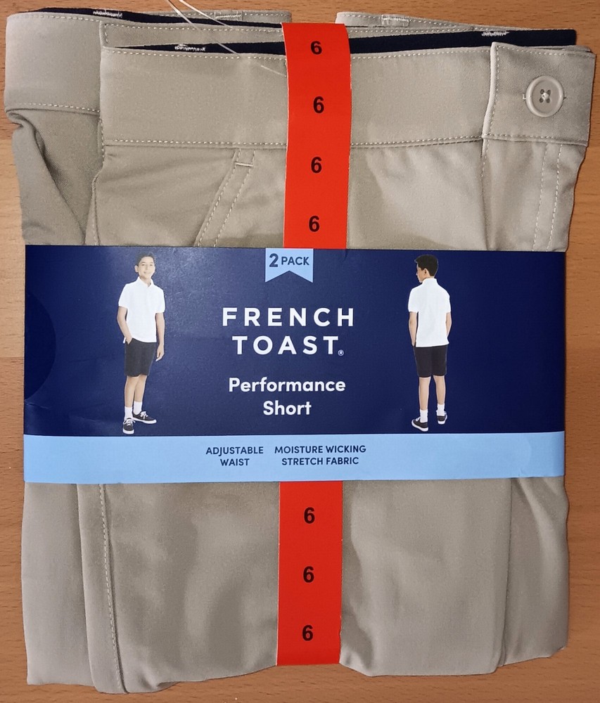 French Toast Youth Boy’s Khaki 2-Pack Performance Uniform Shorts Size 6 NEW