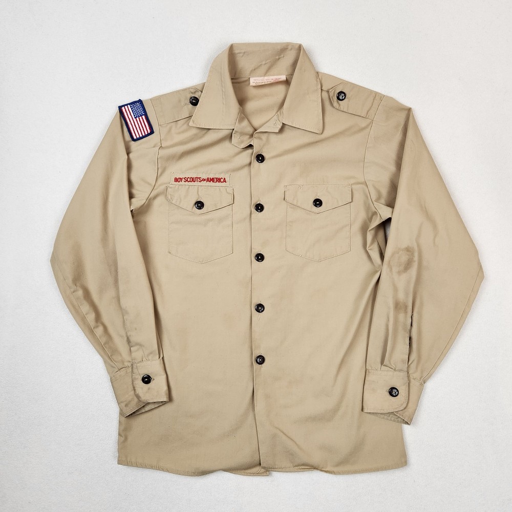 Vintage Boy Scouts of America Shirt Youth Large Tan Long Sleeve Uniform USA 90s