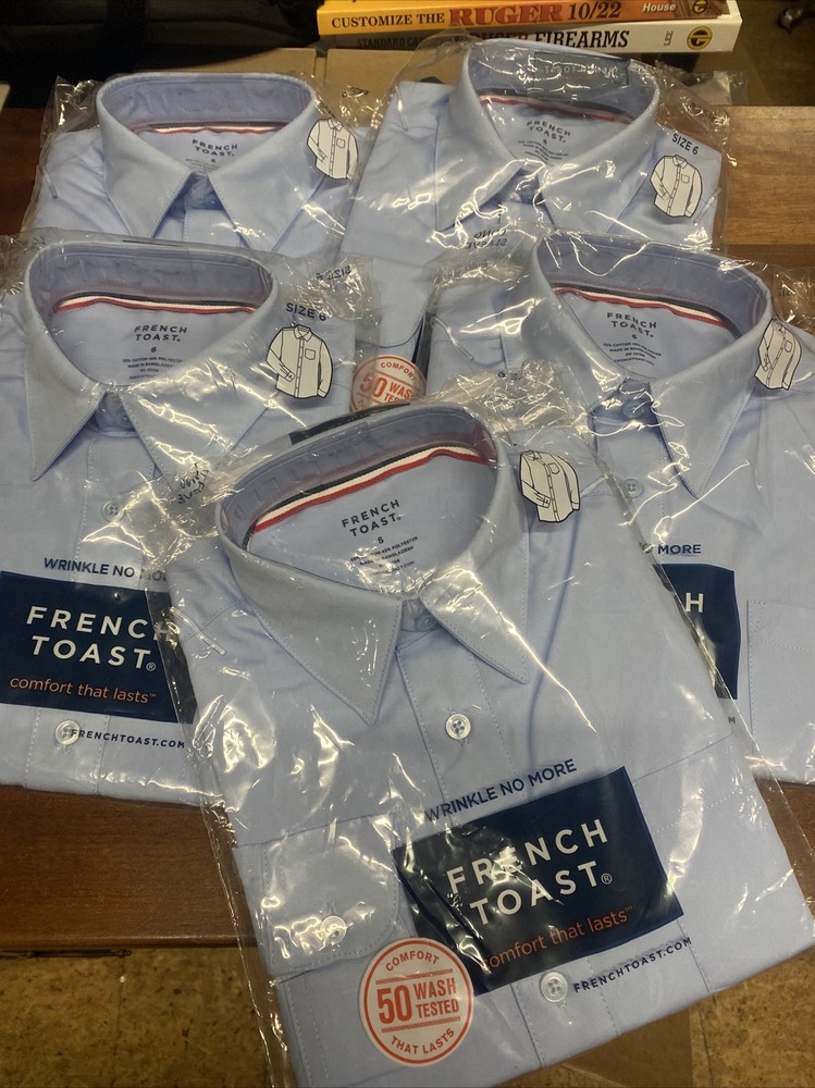 french toast Size 6 boys youth school shirt Light blue Dress Collar lot of 5