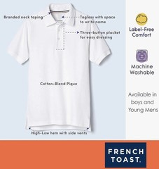 French Toast Boys Short Sleeve Pique Polo Uniform Shirt Gray, XXL, SZ 18/20, New