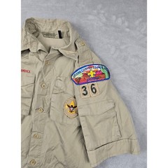 Boy Scouts of America Shirt Kids Youth M Tan Poly Cotton Patches Gorpcore