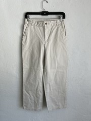 Izod Boys Begie 100% Cotton Flat Front Adjustable Waist Uniform Pant, 12 Husky