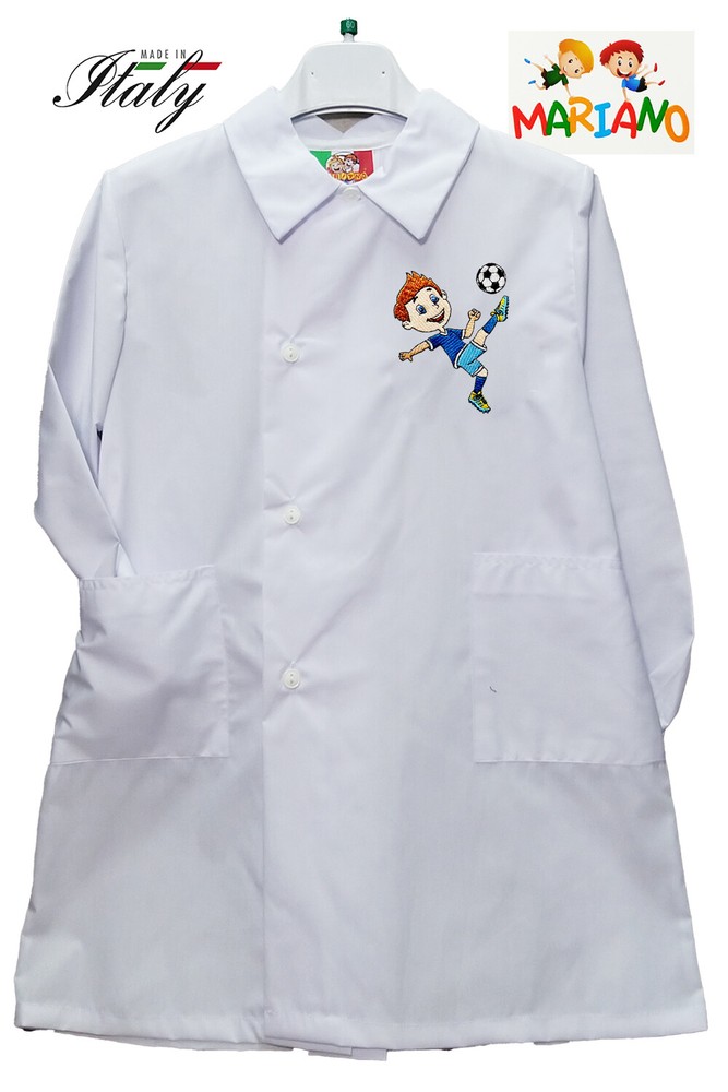 Child school apron kindergarten white embroidered made in Italy MARIANO
