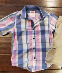 Chaps Boys Khaki Flat Front Shorts 8 Plaid Button Dress Shirt 4 5