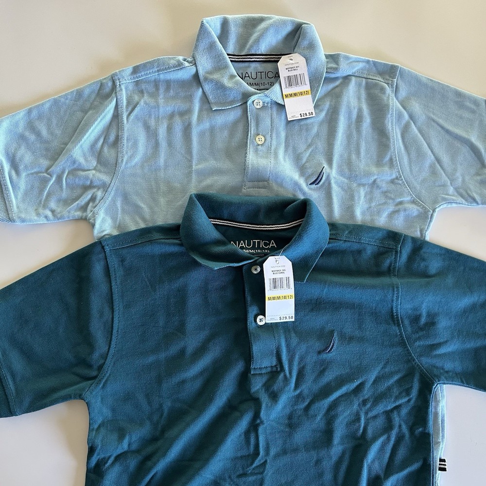 Nautica Big Boys’ Short-Sleeve Anchor Deck Polo Shirts 2pk Medium (8-10) Blues