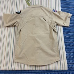 Boy Scouts Of America Shirt Boys Medium 10-12 Tan Uniform Short Sleeve Patches