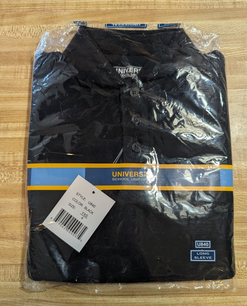 Universal School Uniform Unisex 4/4T Cotton Blend Long Sleeve Black Polo Shirt