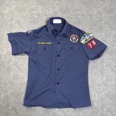 Boy Scouts Of America Shirt Youth Medium Blue Short Sleeve Uniform Patches BSA