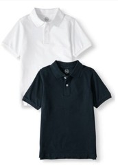 Boys Wonder Nation School Uniform White/Navy, Short Sleeve Pique Polo,14-16 2 pk