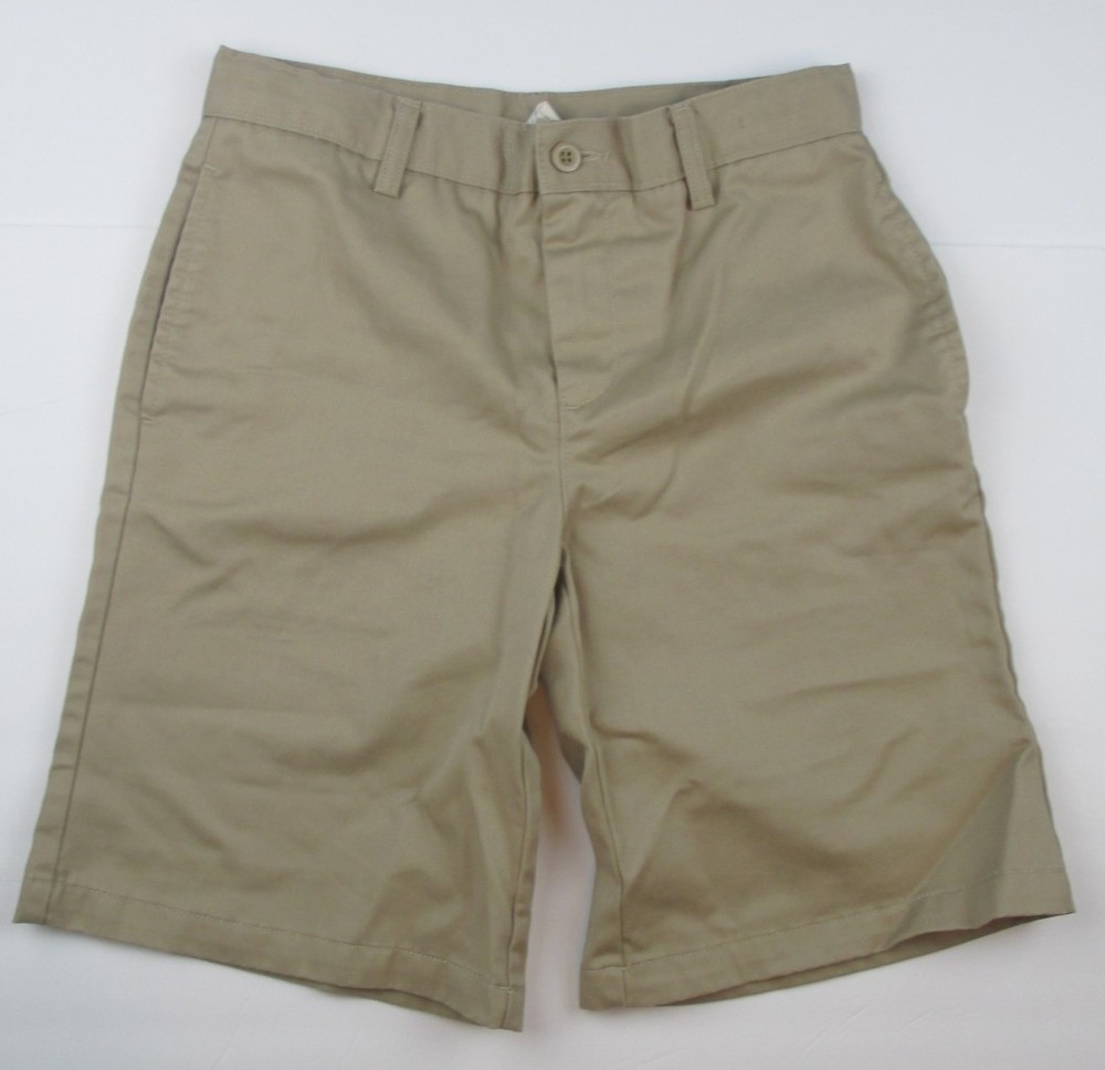 LANDS END Khaki School Uniform Plain Front Chino Shorts Boys 12 *NEW*