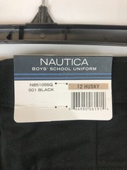 Nautica Boy’s Black Uniform Flat Front Pants, Size 12 Husky