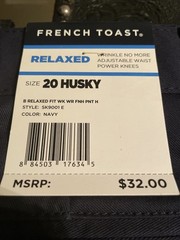 French Toast Boys Navy Blue Uniform Pant Size 20 HUSKY Relaxed Fit NWT MSRP $32