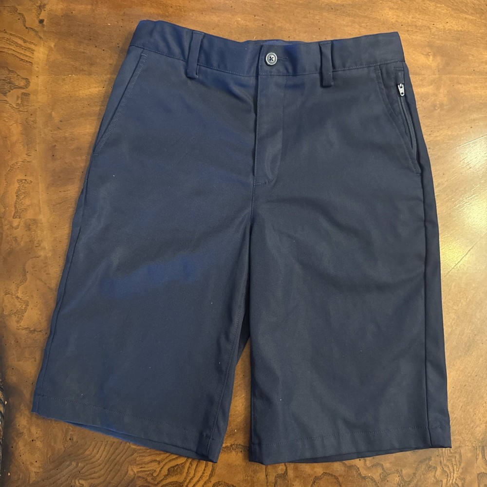 LANDS END Navy School Uniform Plain Front Chino Shorts Boys 14