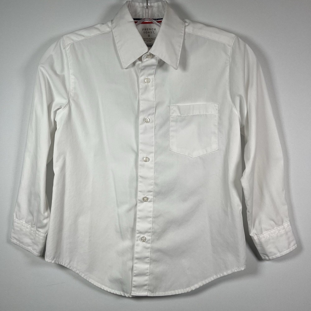 French Toast Boys Size 8 White Long Sleeve Button Dress Shirt Uniform Wedding M