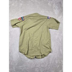Vintage Boy Scouts of America Shirt Kids L Green Short Sleeve Patches Light Read