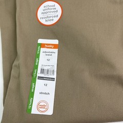 School Uniform Pants Husky 12 Straight Leg Beige Adjust Waist Stretch Reinforce