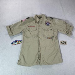 Boy Scouts Of America Shirt Youth Medium Beige Uniform Patches 100 Years 2010