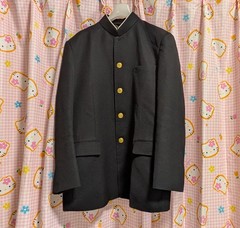^_^ Japanese SchoolBoy Uniform . Excellent . Black L~ XL. School Logo Button. 1