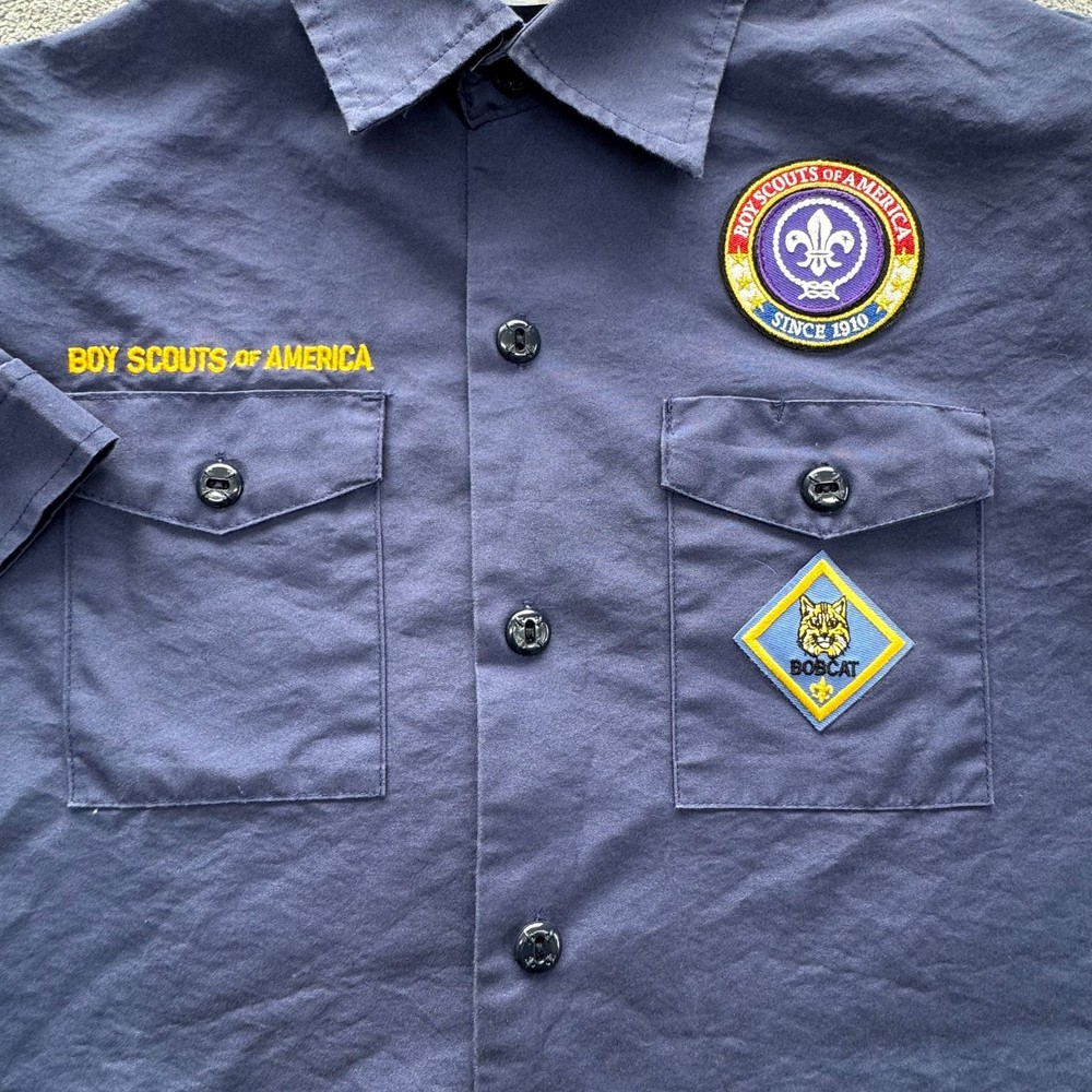 Boy Scouts Of America Shirt Youth M Blue Uniform Cotton Polyester Patches