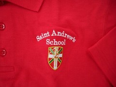 Boys Jonathan Reed Red Saint Andrews School S.S. Uniform Polo Shirt Size X Large