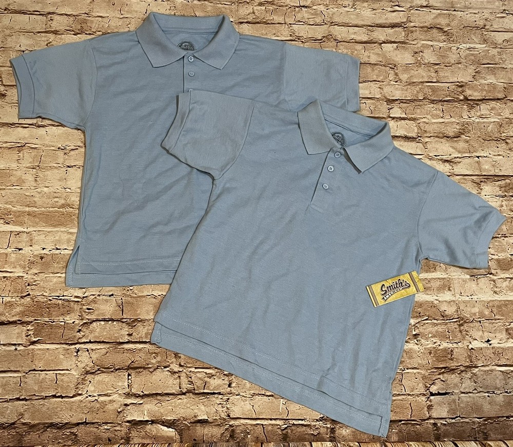 NEW $48 Lot of 2 Smith’s American Light Blue Polo Shirts School Uniform Boys 12