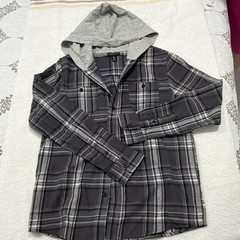 French Toast Boys Hooded Plaid Button-Front Shirt Gray Size 16 Long Sleeve