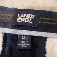 Lands End Pants Boys 16 Husky Navy Chino Uniform Flat Front School Dress