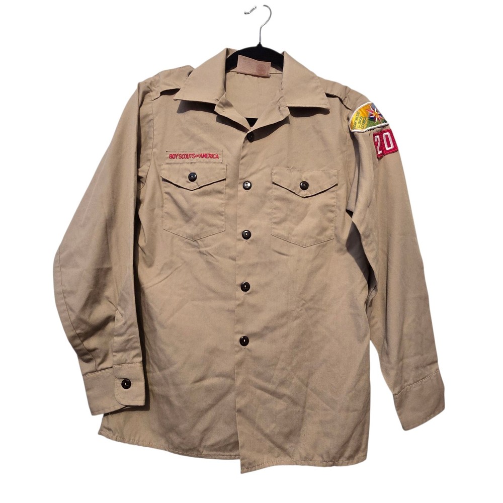 Boy Scouts America BSA Tan Uniform Shirt Youth LG Patches Northeast Illinois USA