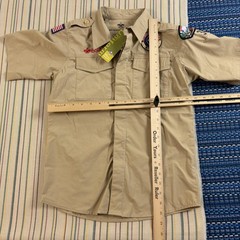 Boy Scouts Of America Shirt Boys Medium 10-12 Tan Uniform Short Sleeve Patches