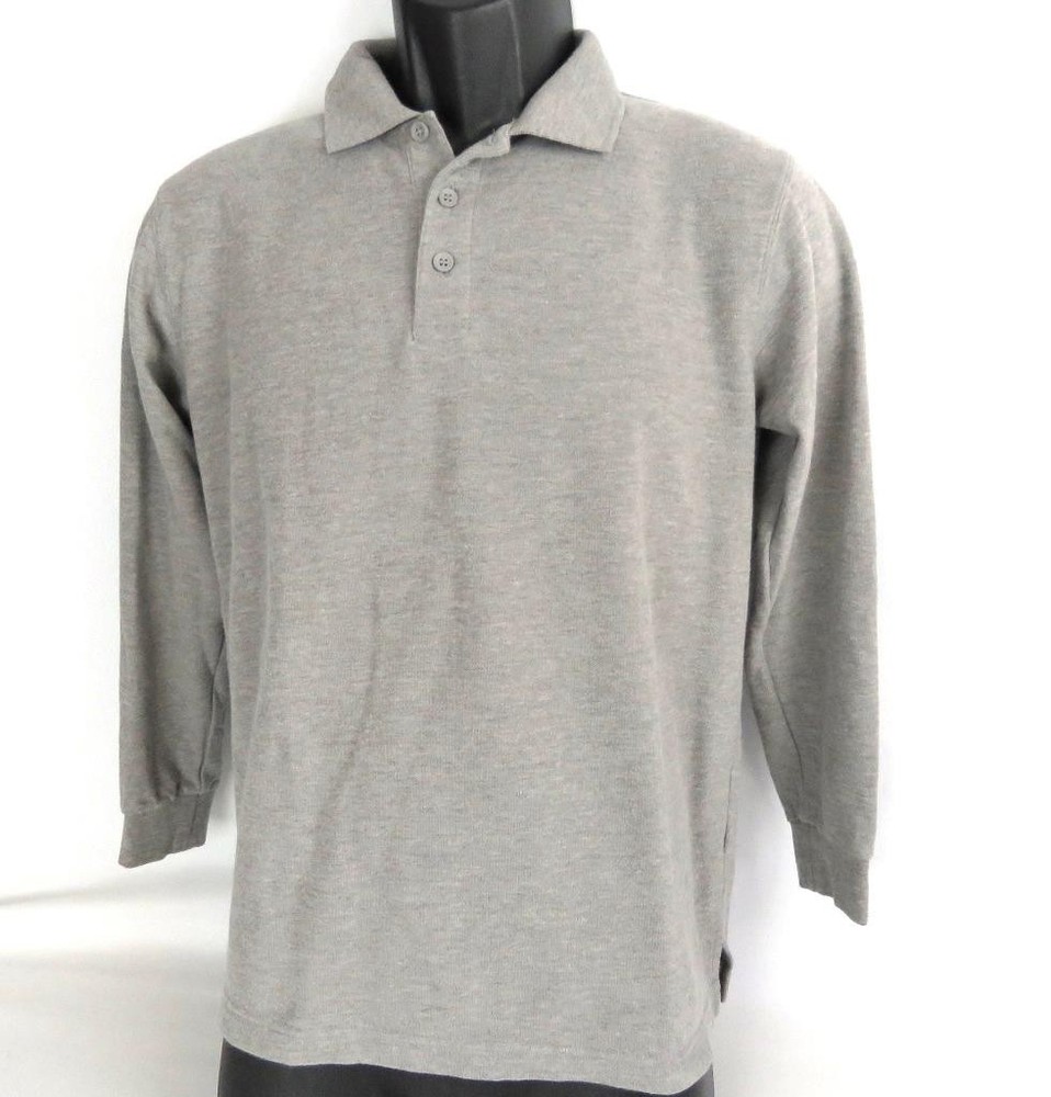 ALL UNIFORM WEAR Polo Shirt Long Sleeve Boys Girls Size 16 Gray COTTON BLEND