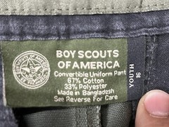 BOY SCOUTS Convertible Cargo Shorts Uniform Green Zip Off Youth Size 33 NO PANTS