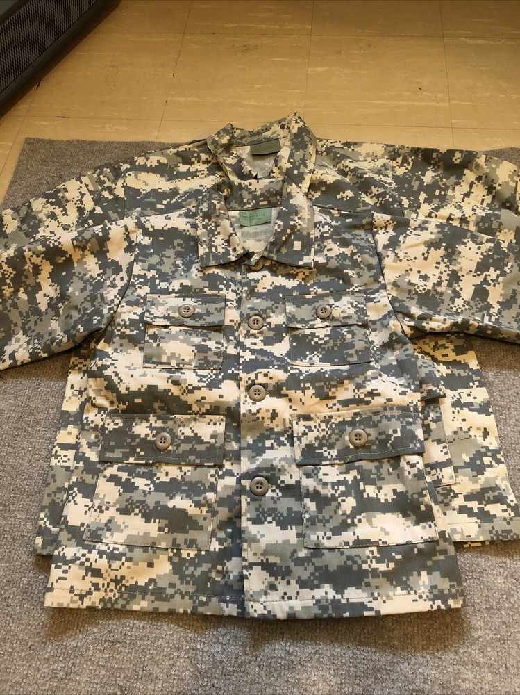 2 Rothco Kids ACU Camo Fatigue Buttoned Shirts Size Small And XL NWT