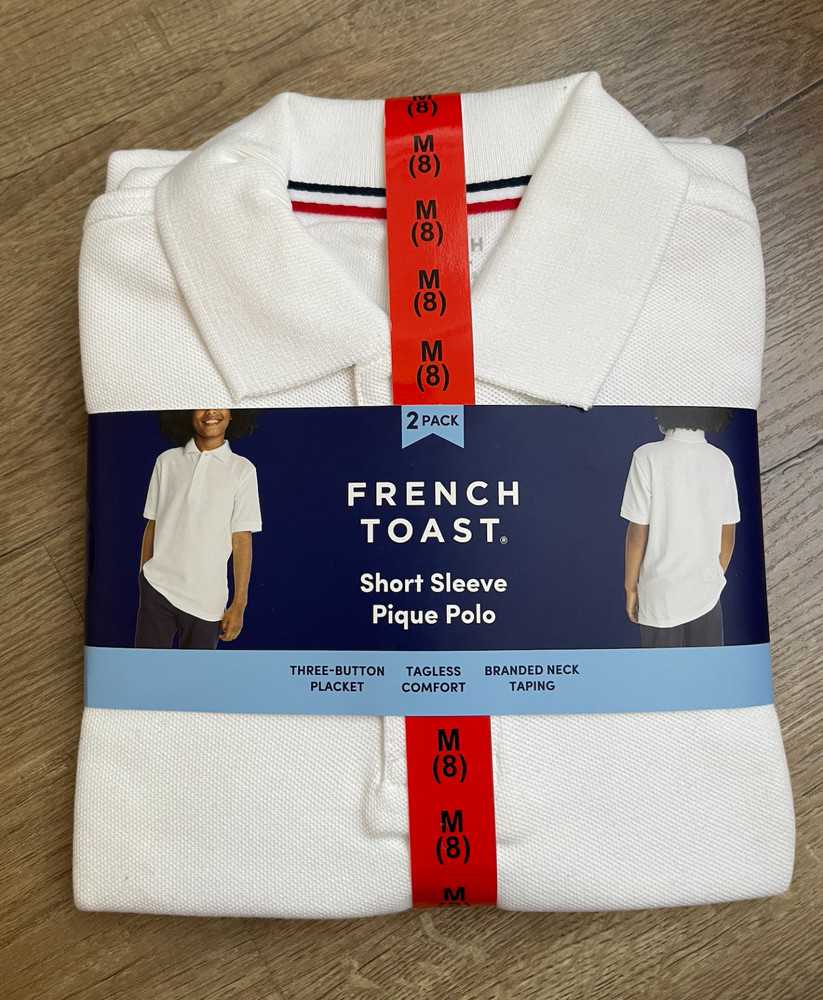 NWT Boy’s French Toast Uniform Short sleeve Whtie Polo Shirt 2-pack Medium Sz 8