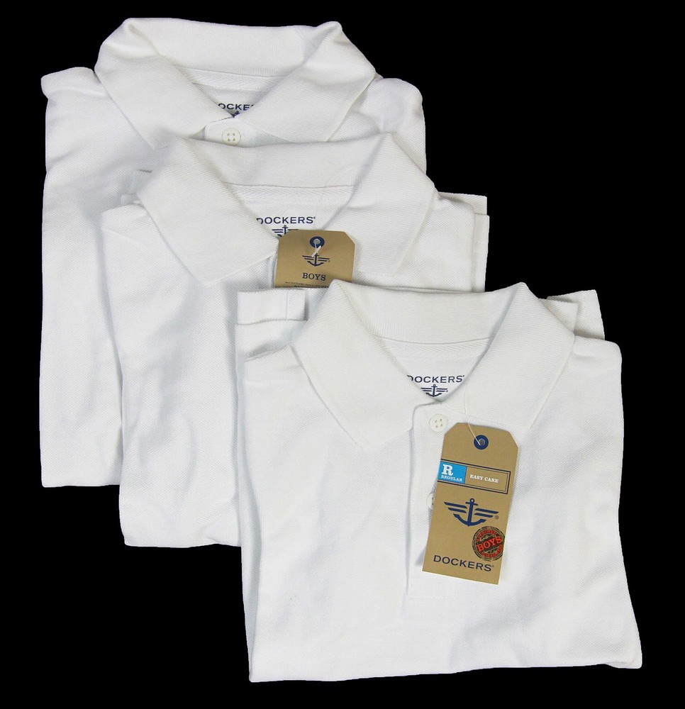 Dockers Little Boy Uniform Short Sleeve Cotton Polo Shirt White 3-PACK Small (4)