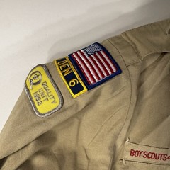 Boy Scouts BSA Cub Scouts Shirt Youth Large Tan Long Sleeve Uniform Patch Stains