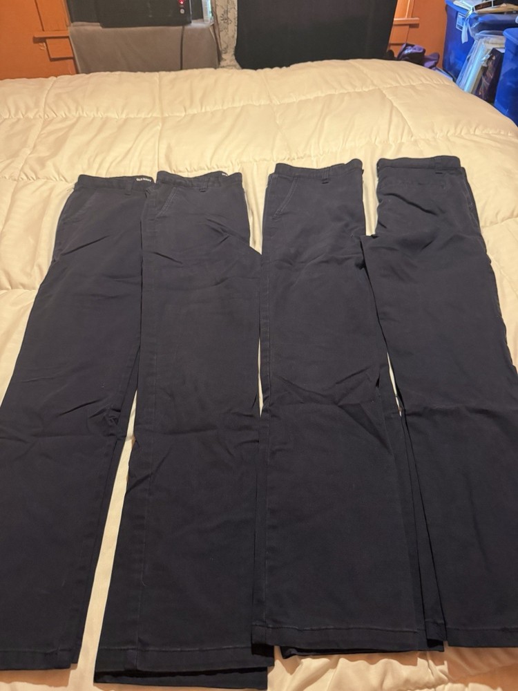 Lot of 4 Pairs Old Navy Boys Slim Fit Uniform Pants Size 18 Navy Blue