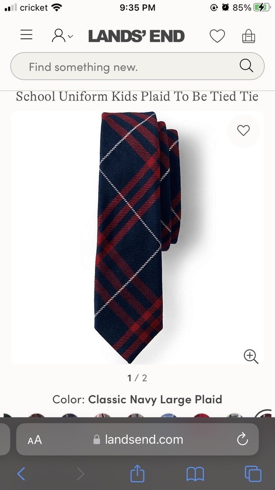 Lands End Kids Plaid To Be Tied School Uniform Classic Navy Large Plaid Tie