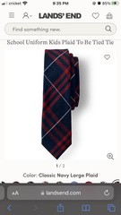 Lands End Kids Plaid To Be Tied School Uniform Classic Navy Large Plaid Tie