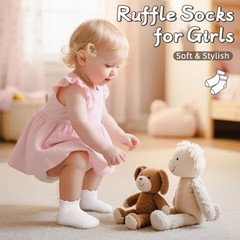6 Pairs Girls Ruffle Socks Toddler Kids School Uniform Soft 8-10 Years White